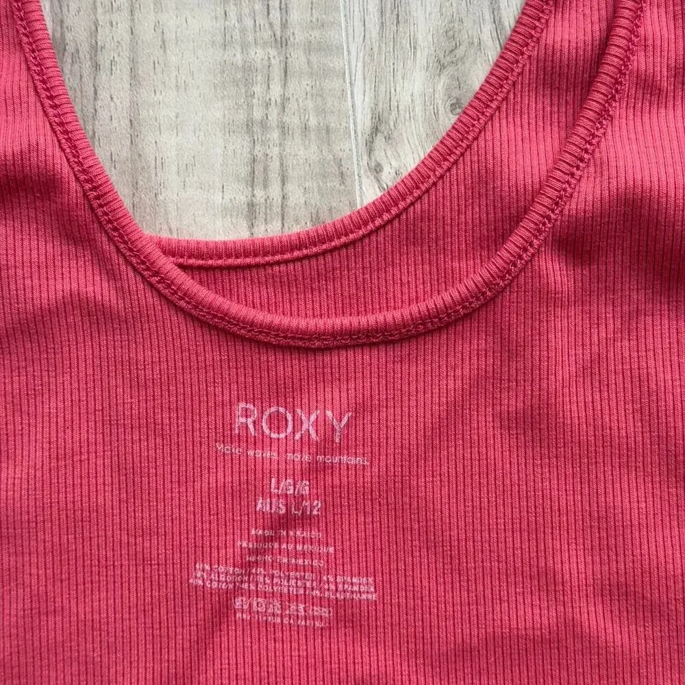 Roxy Peace Joy Aloha Ribbed Crop Tank Top Coral Pink Women’s Large